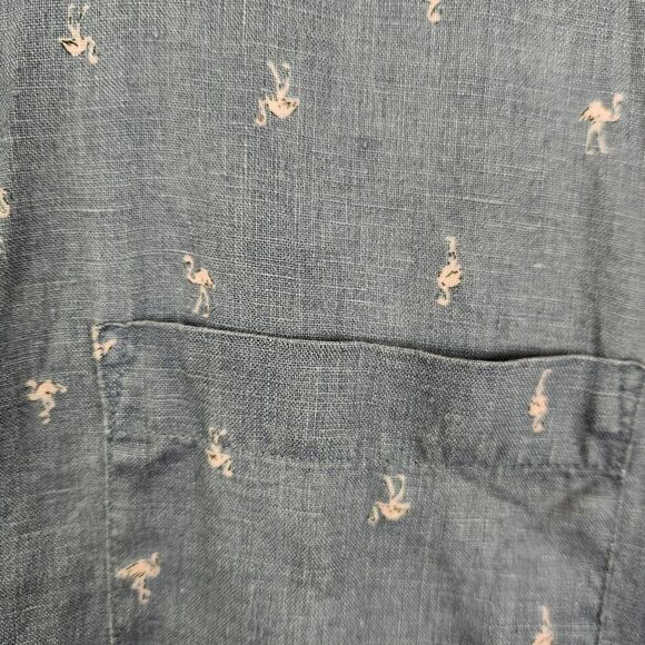 Saks Fifth Avenue Mens Linen Flamingo AOP Short Sleeve Button Down Shirt Small - Picture 5 of 6